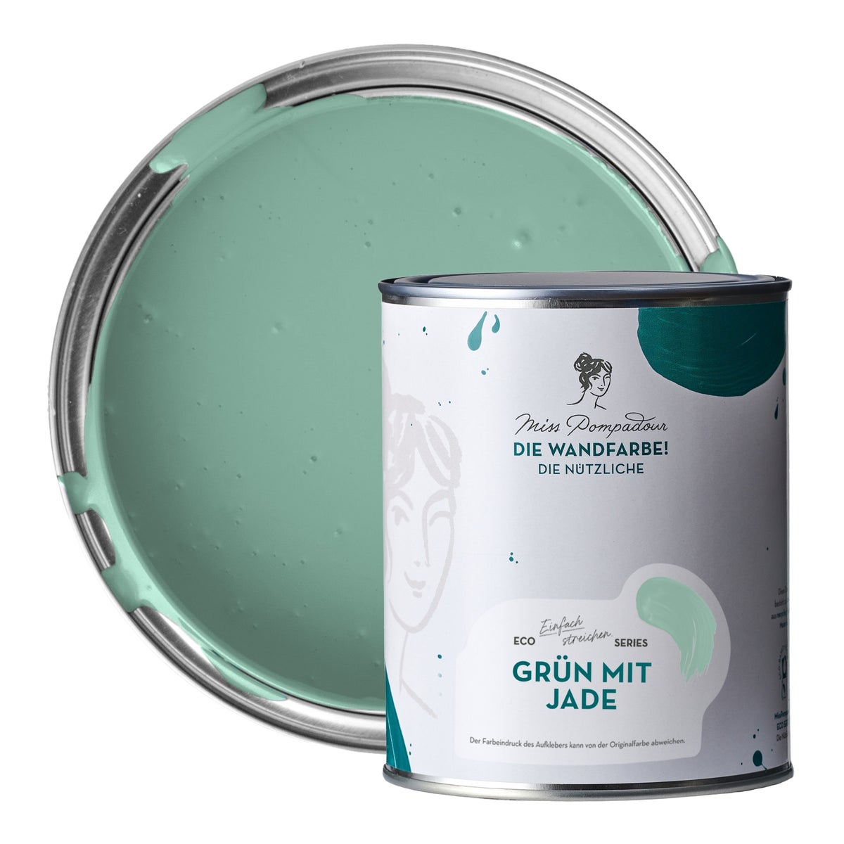 MissPompadour abwaschbare Wandfarbe 1L Grün mit Jade - hohe Deckkraft und Ergiebigkeit - matte, scheuerbeständige Innenfarbe - geruchsarm, wasserbasiert, atmungsaktiv - Die Nützliche