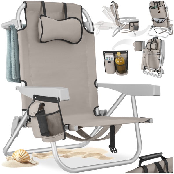 Strandstuhl mit Kopfstütze, Handtuchhalter und Getränkehalter
