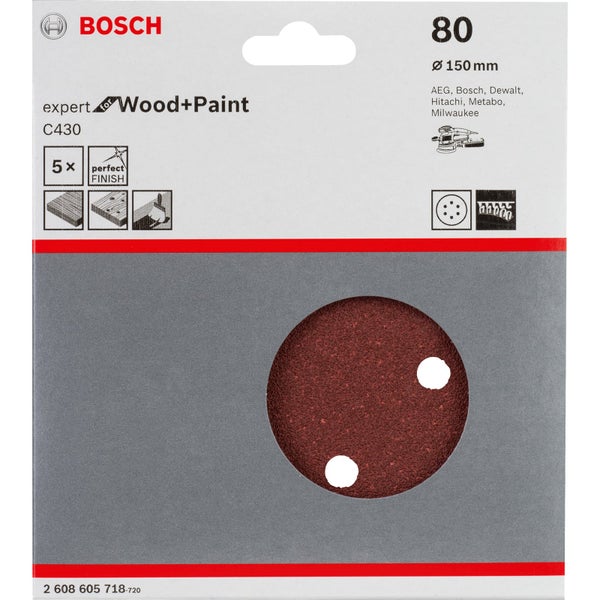 Bosch Expert Schleifpapier für Holz und Farbe, Körnung 80, Durchmesser 150 Millimeter