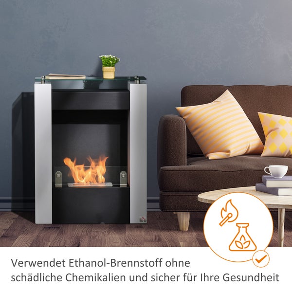 HOMCOM, Ethanol-Kamin, Bio-Ethanol-Brenner, 60B x 20T x 79H cm, Stahl, Weiß+Schwarz