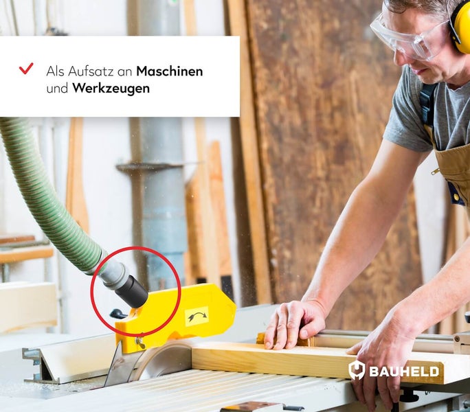 Anschluss eines Absaugschlauches an eine Kreissäge für Staubabsaugung