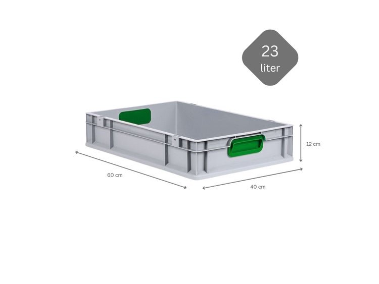 PROREGAL Eurobox Nextgen Color HxBxT 12 x 40 x 60 cm 23 Liter Griffe Grün Geschlossen Glatter Boden Eurobehälter Transportbox