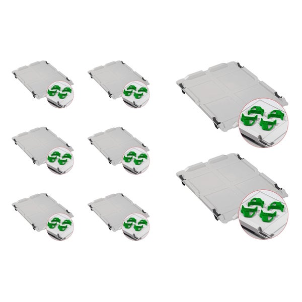PROREGAL Spar Set 8x Eurobox Nextgen Economy Mit Auflagedeckel & 4x Schiebeschnappverschlüsse Grün Griffe Offen HxBxT 12 x 40 x 60 cm 23 Liter