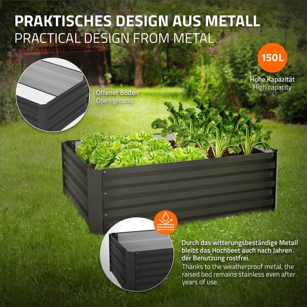 ML-Design 2er Set Hochbeet aus Metall für Garten, 90x60x30 cm, 150 Liter, Anthrazit, wetterfest, rostfrei, Outdoor, Pflanzbeet Pflanzkasten Blumenkasten Gartenbeet Gemüsebeet Frühbeet Kräuterbeet