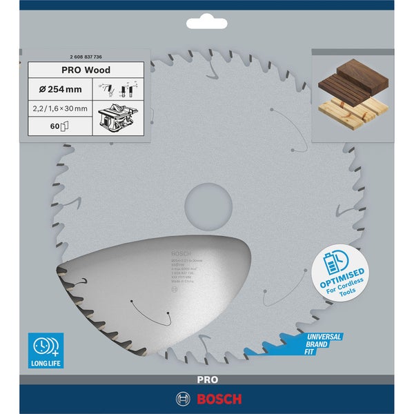 Bosch PRO Wood cordless Blatt für Kreissägen 254 x 2,2 x 30 mm - 2608837736