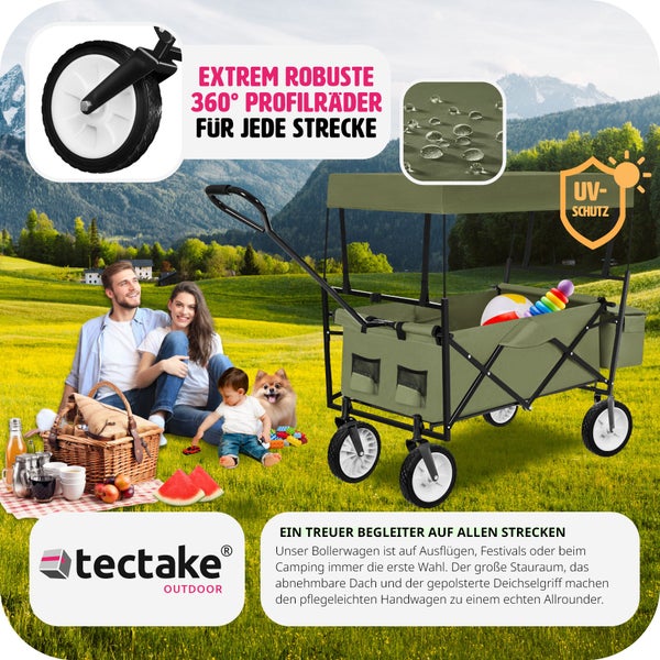 Szene mit einer Familie, die einen Picknickausflug mit einem Bollerwagen von tectake outdoor genießt.