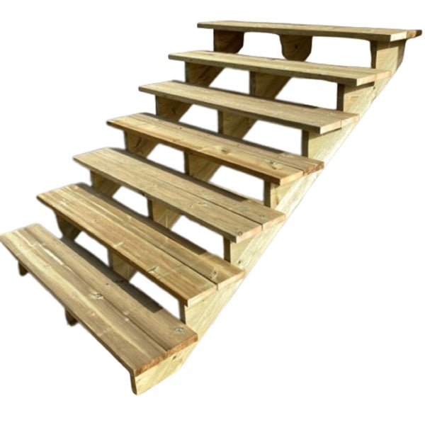 Außentreppe, Gartentreppe, Terrassentreppe  Holz H122cm 7 Stufen, Breite 120cm, OHNE Setzstufen