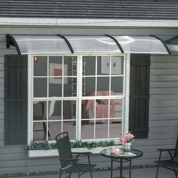 Outsunny Pultvordach Vordach für Haustür 303 x 96 x 27 cm Überdachung mit UV Schutz, Regenschutz Sonnenschutz für draußen Alu Schwarz