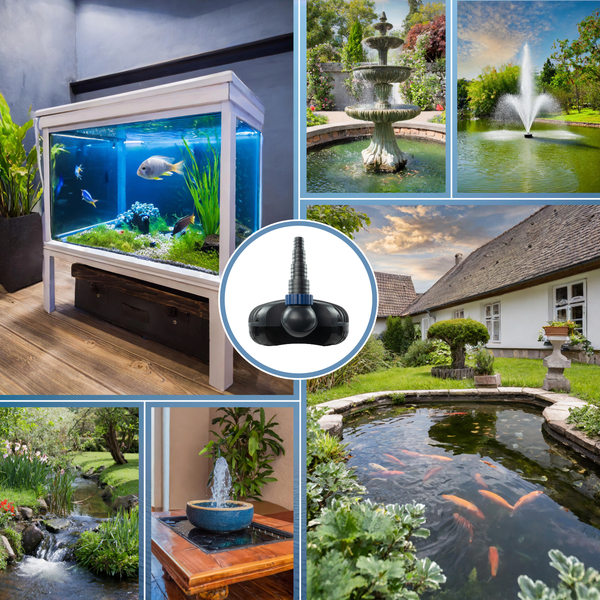 Teichpumpe für verschiedene Anwendungen wie Aquarien, Springbrunnen, Gartenteiche und Bachläufe.