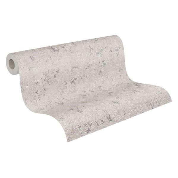 A.S. Création Tapete mit feiner Struktur Grau, Beige, Silber und Metallfarbe - 53 cm x 10.05 m - AS-393873