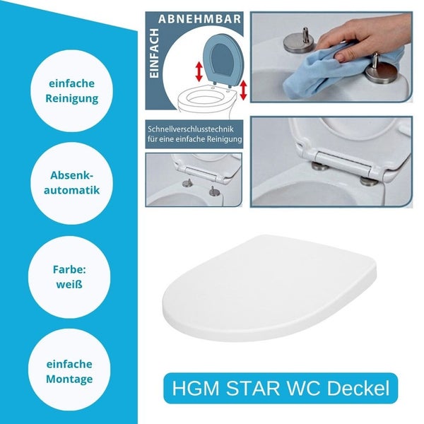 HGM STAR WC-Deckel mit Absenkautomatik und Schnellverschlusstechnik für einfache Reinigung und Montage