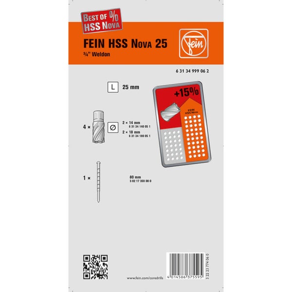 Fein HSS Nova 25 Bohrerset, 3/4 Zoll Weldon Aufnahme