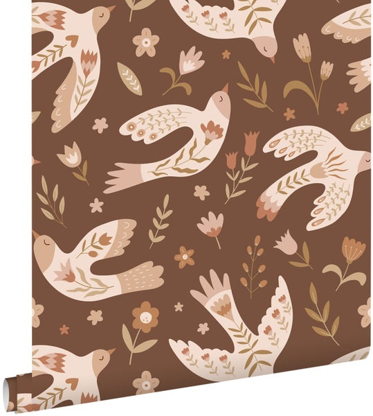 Tapete mit Vogel- und Blumenmuster