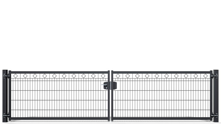 Gartentor ZAUNGURU BASIC-Line Berlin Raute aus Metall, Höhe: 103cm, Breite: 441cm, 2-flügelig inkl. Pfosten, Schloss und Zubehör, Feuerverzinkt und in RAL 7016 Anthrazitgrau pulverbeschichtet