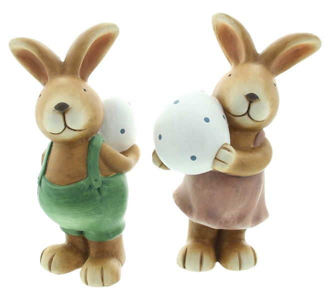 FRANK FLECHTWAREN | Figur Hase mit Ei, 2er Set, TERRACOTTA, H: 26 cm