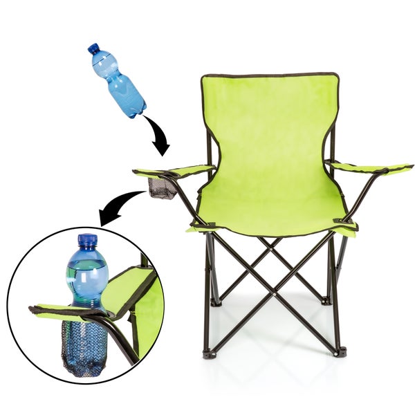 BigDean Faltstuhl HELLGRÜN Campingstuhl Anglerstuhl mit Getränkehalter & Tragetasche - Anglersessel klappbar - Klappstuhl Gartenstuhl Faltstuhl Relaxsessel Angelsessel faltbar