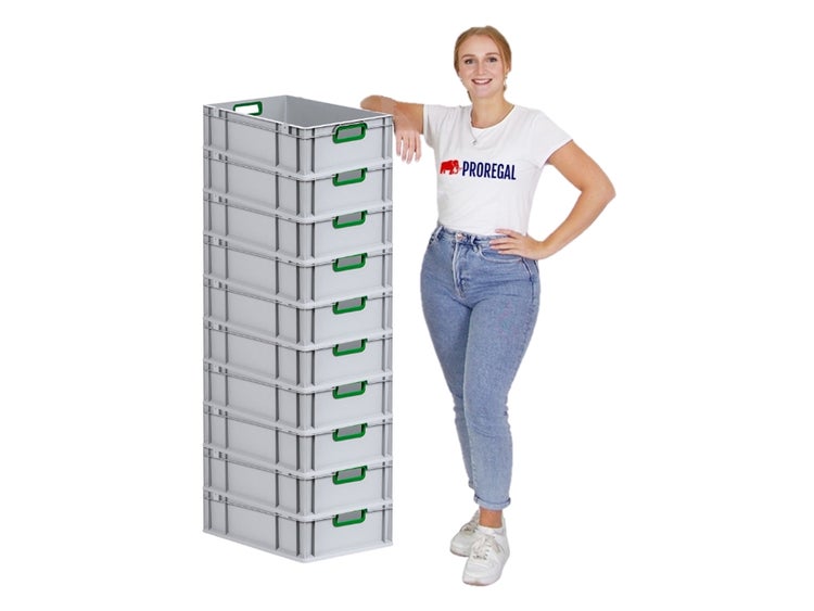 PROREGAL Eurobox Nextgen Color HxBxT 17 x 40 x 60 cm 34 Liter Griffe Grün Offen Glatter Boden Eurobehälter Transportbox
