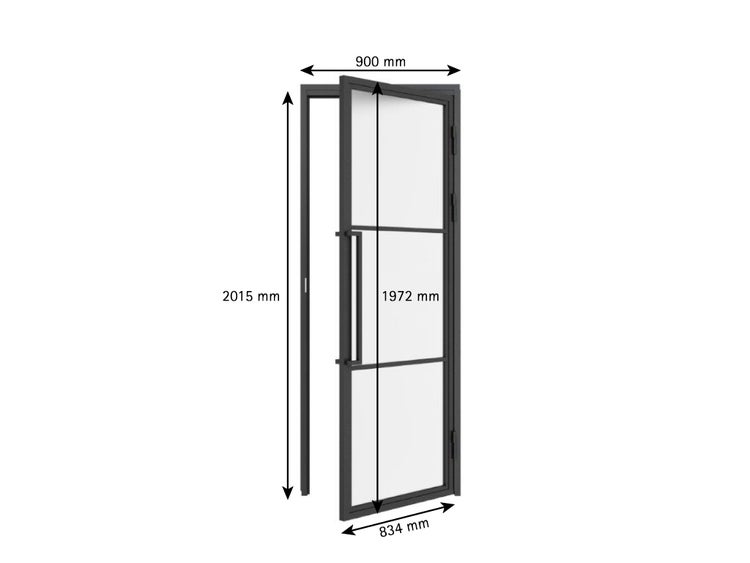 Glastür satiniert Komplettset mit Beschlag Loftstil 834x1972mm DIN Rechts  - Griffstange Drehtür