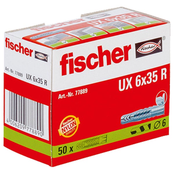 Fischer 50x Universaldübel UX 6 x 35 mm R mit Rand - 77889