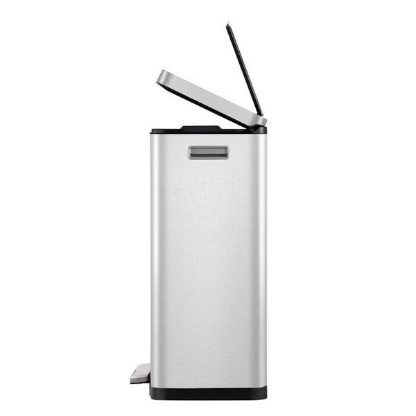 PROREGAL Stilvoller Rechteckiger Treteimer Mit Extra Breitem Pedal & Gedämpften Stay Open Deckel HxBxT 65,2 x 43,3 x 33,4 cm 45 Liter Silber