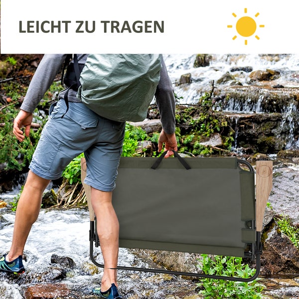 Outsunny Campingstuhl 2-Sitzer klappbar tragbar Gartenstuhl Regiestuhl Klappstuhl mit Getränkehalter für Outdoor Picknick Wandern max. Belastung 160 kg Grün 114 x 67 x 80 cm