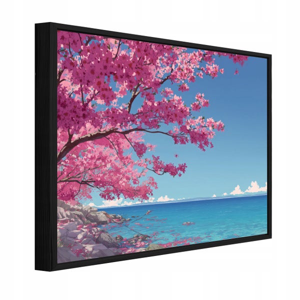 Detailansicht eines Leinwandbildes mit schwarzem Rahmen und abstrakten Farbverläufen