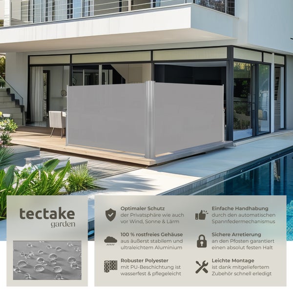 Doppel-Seitenmarkise tectake  160 x 600 cm aus Aluminium grau