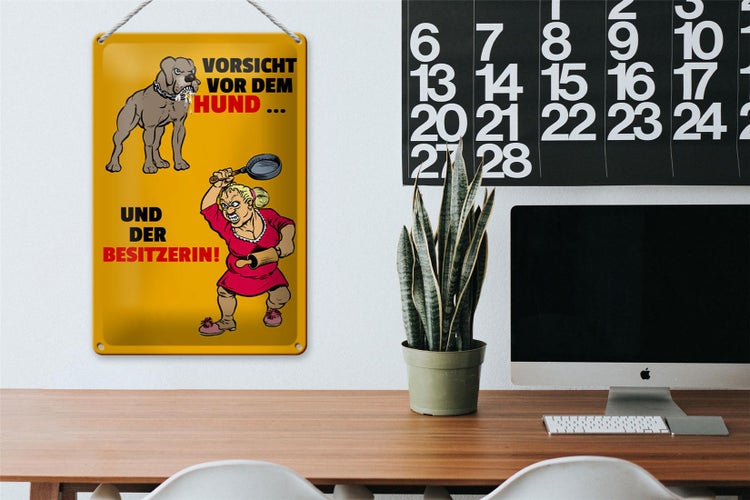 Blechschild Spruch 20x30cm Vorsicht vor Hund & der Besitzerin