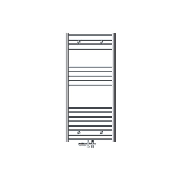 ECD Germany Badheizkörper Mittelanschluss 600 x 1200 mm Chrom gerade mit Thermostat und Anschlussgarnitur Durchgang Boden Chrom - Heizkörper Heizung Handtuchwärmer Handtuchtrockner Handtuchheizkörper