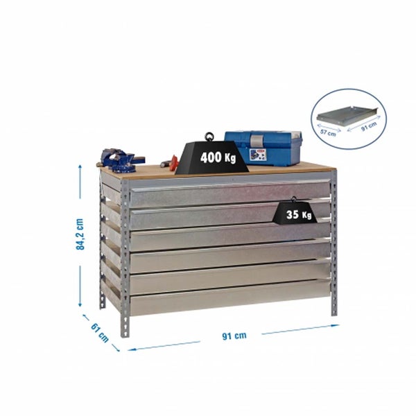 PROREGAL Werkbank Buffalo mit Schubfächern HxBxT 84 x 90 x 61 cm Traglast 600 kg Grau