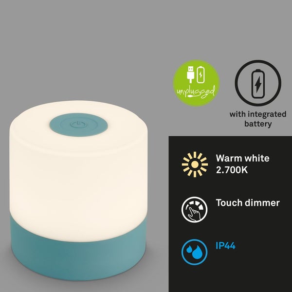 BRILONER ? Mini LED Akku Tischleuchte IP44, Stufenweise Dimmbar, Touch, Mobiles Licht, LED Tischlampe Aussen, 7 cm hoch, Blau