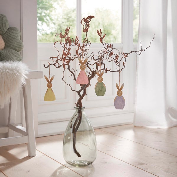 FRANK FLECHTWAREN|Hasenhänger Buntes Osterfest, 4er Set, 5,5 x 13 cm , METALL, JUTE