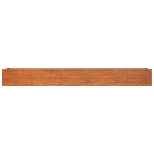 Langes rechteckiges Hochbeet aus Holz.
