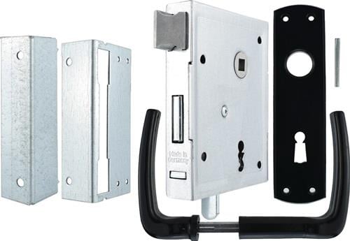 Türbeschlagset mit Schlosskasten, Schließblechen, Türklinken und Rosetten