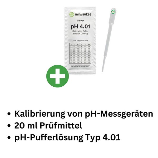 Milwaukee pH-Kalibrierlösung 4,01 – 20 ml für präzise Wasseranalyse und zuverlässige pH-Messgeräte-Kalibrierung