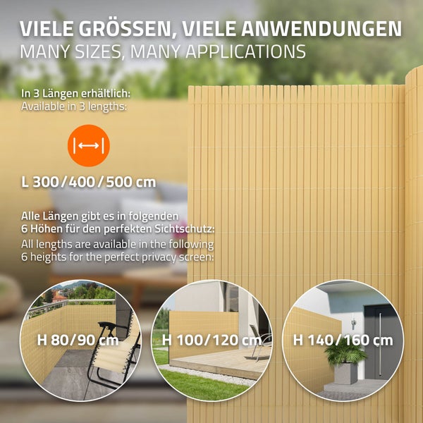 ECD Germany PVC Sichtschutzmatte 120x300 cm, Bambus, Sichtschutzzaun 3-Gewicht-Verstärkung, UV-beständig, Wasserdicht, Windschutz Balkonverkleidung Zaunblende Sichtschutz für Garten Balkon Terrasse