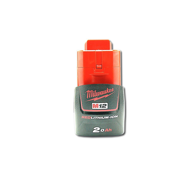 Milwaukee M12 Akkumulator RedLithium-Ion mit einer Kapazität von 2,0 Amperestunden.