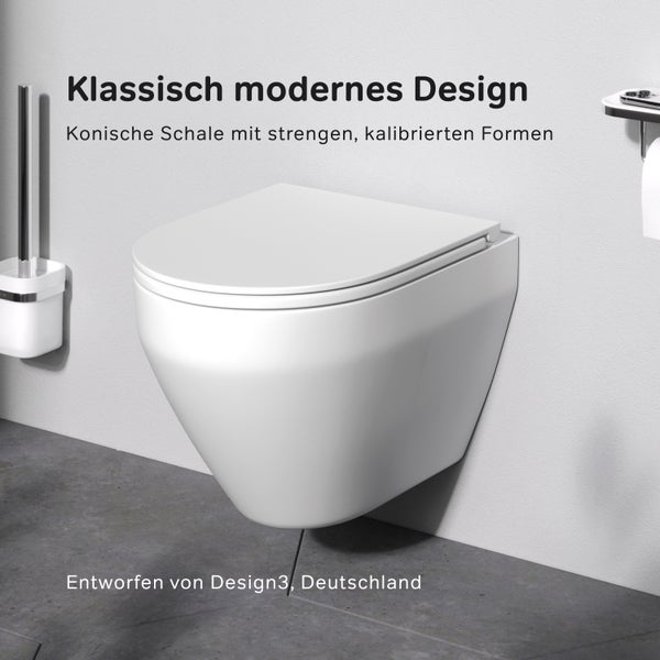 AM.PM Wand-WC  Tiefspüler ohne Spülrand weiß glänzend mit WC-Sitz CSB1700SC Spirit 2.0