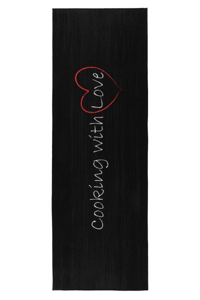 Küchenläufer mit Schriftzug Cooking with Love und Herz Motiv