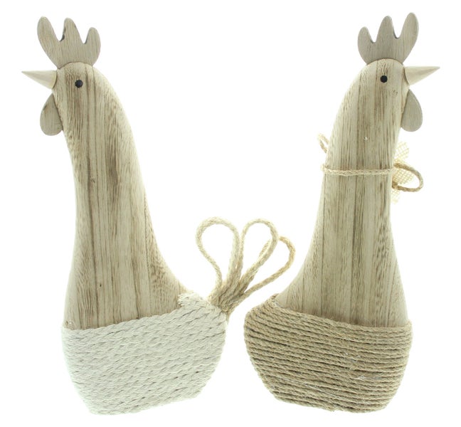FRANK FLECHTWAREN | Huhn Bertha & Louise, 2er Set, HOLZ, SISAL, H: 28 cm