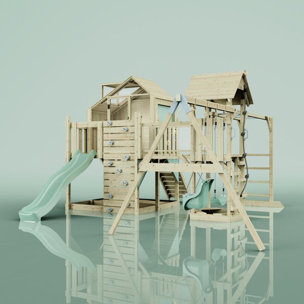 Spielplatz mit Rutsche, Schaukel und Kletterwand