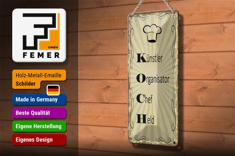 Blechschild Spruch 10x27cm Künstler Organisator Chef Held Dekoration