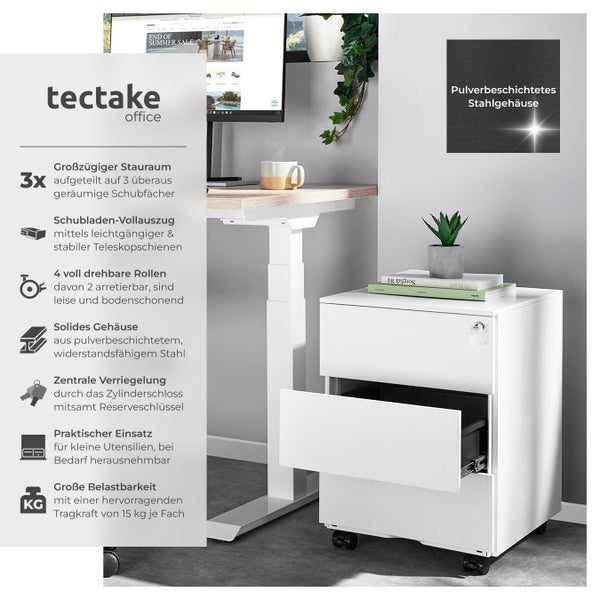 Schreibtisch mit Rollcontainer und Tectake Logo