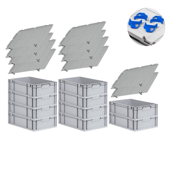 PROREGAL Spar Set 10x Eurobox Nextgen Economy Mit Auflagedeckel & 4x Schiebeschnappverschlüsse Blau Griffe Geschlossen HxBxT 17 x 40 x 60 cm 34 Liter