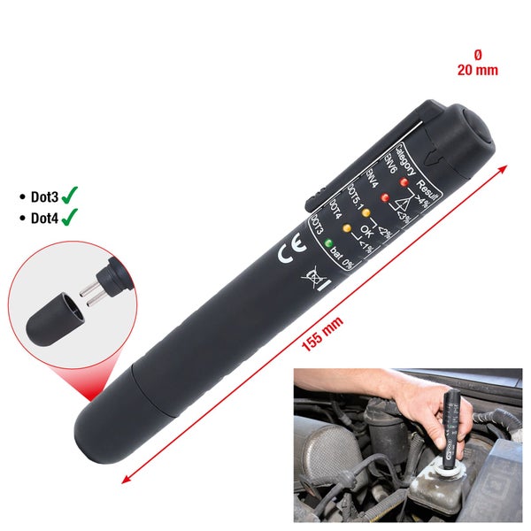 Bremsflüssigkeitstester mit einer Länge von 155 Millimetern zur Messung des Wassergehalts in Bremsflüssigkeiten