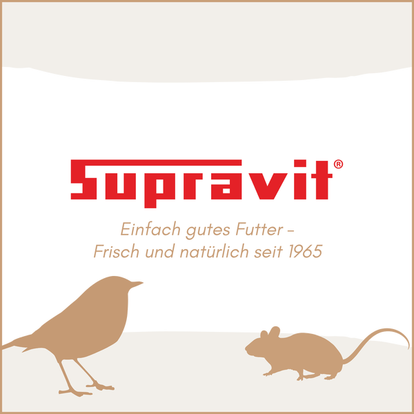 Supravit Logo mit stilisierter Vogel- und Mausabbildung