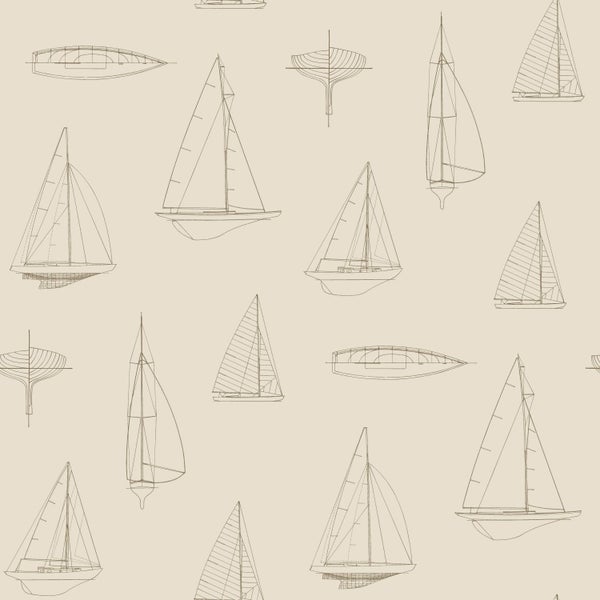 Maritimes Muster mit technischen Skizzen von Segelbooten und Yachtentwürfen in feinen Linien.