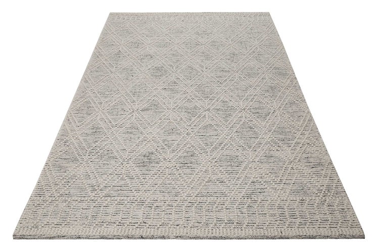 Esprit Teppich handgewebt Weiß Hellgrau aus Wolle Ivy 80x150 cm