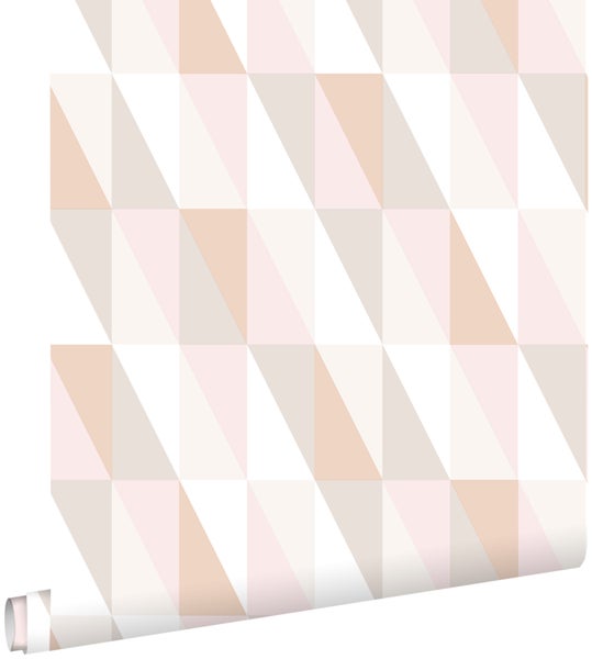 ESTAhome Tapete grafische Dreiecke Hellrosa, Dunkelorange und Beige - 53 cm x 10.05 m - 139196