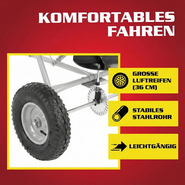 Detailansicht eines Pedal-Gokarts mit Luftreifen und stabilem Stahlrohrrahmen für komfortables Fahren